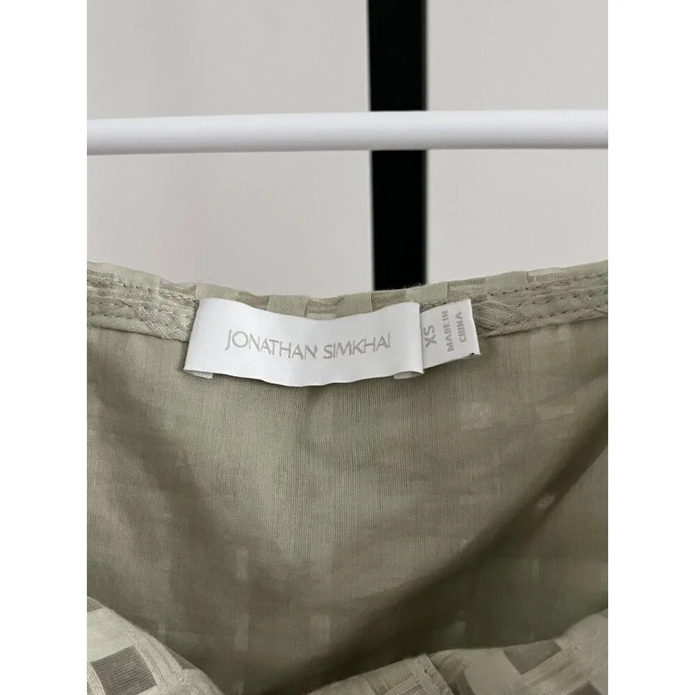 Jonathan Simkhai Paulina Windowpane Cotton Silk Top in Celadon Size XS - Picture 5 of 10